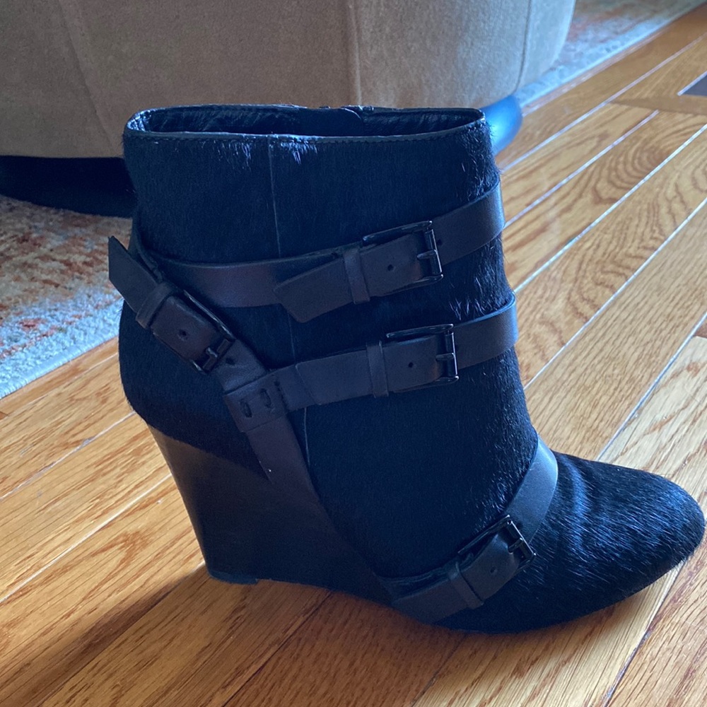 Rebecca Minkoff faux fur wedge booties